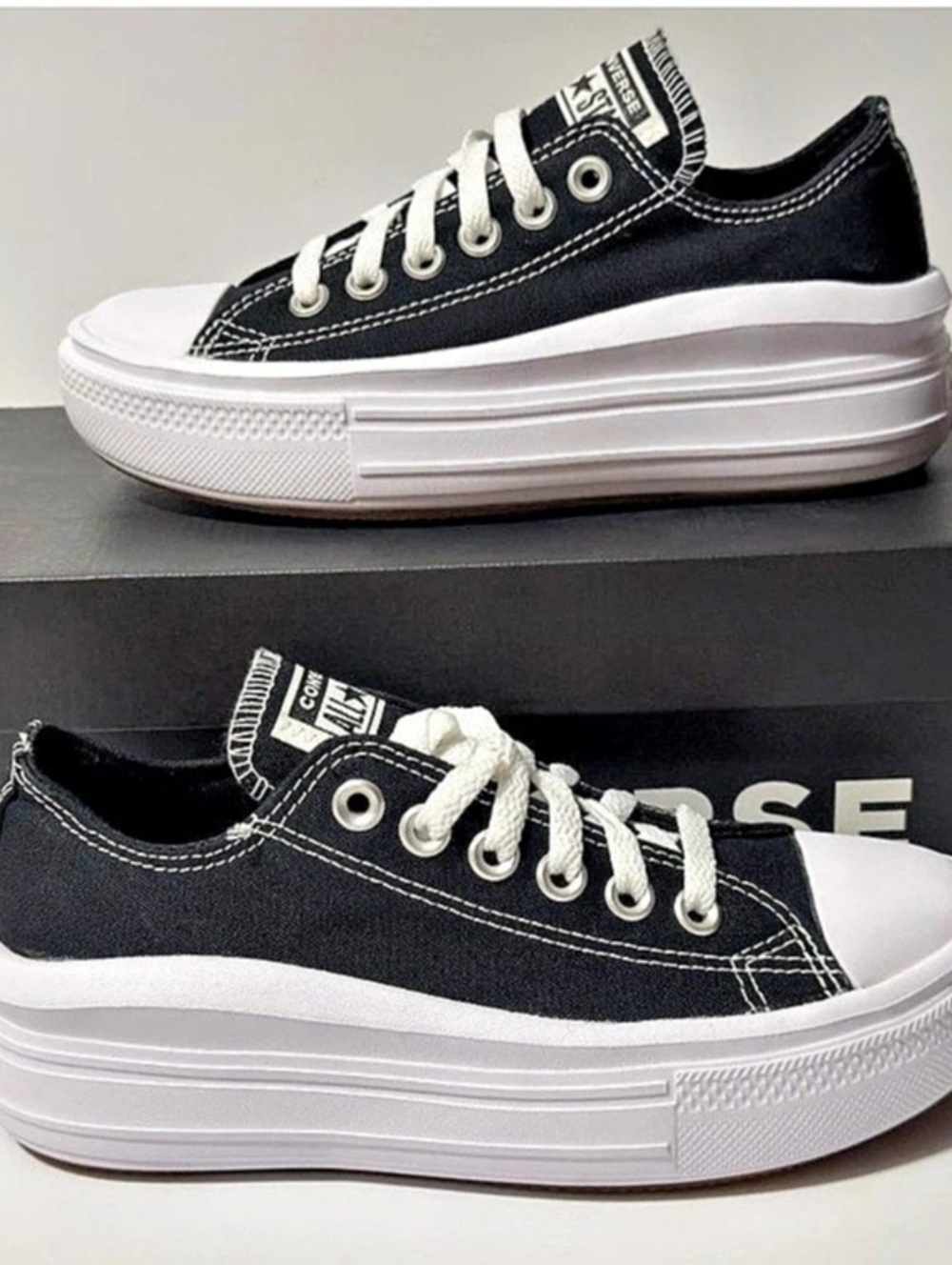 Converse Chuck Taylor All Star Move Platform Sneakers in Black & White Size 8